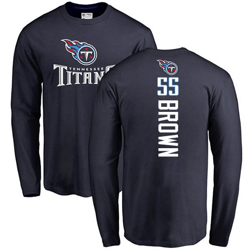 Tennessee Titans Men Navy Blue Jayon Brown Backer NFL Football #55 Long Sleeve T Shirt->tennessee titans->NFL Jersey